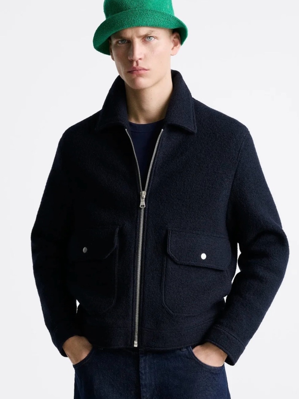 Zara Men's Dark Black Bomber Wo Zip-Up Bomber Jacket